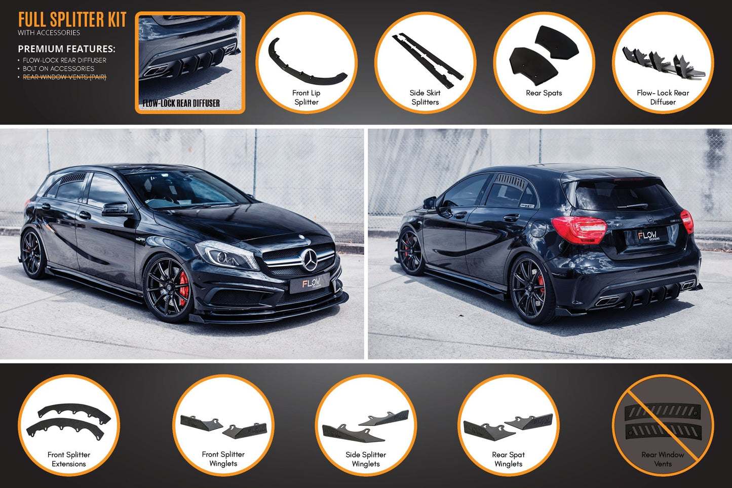 Flow Designs A45 AMG W176 (PFL) Full Lip Splitter Set