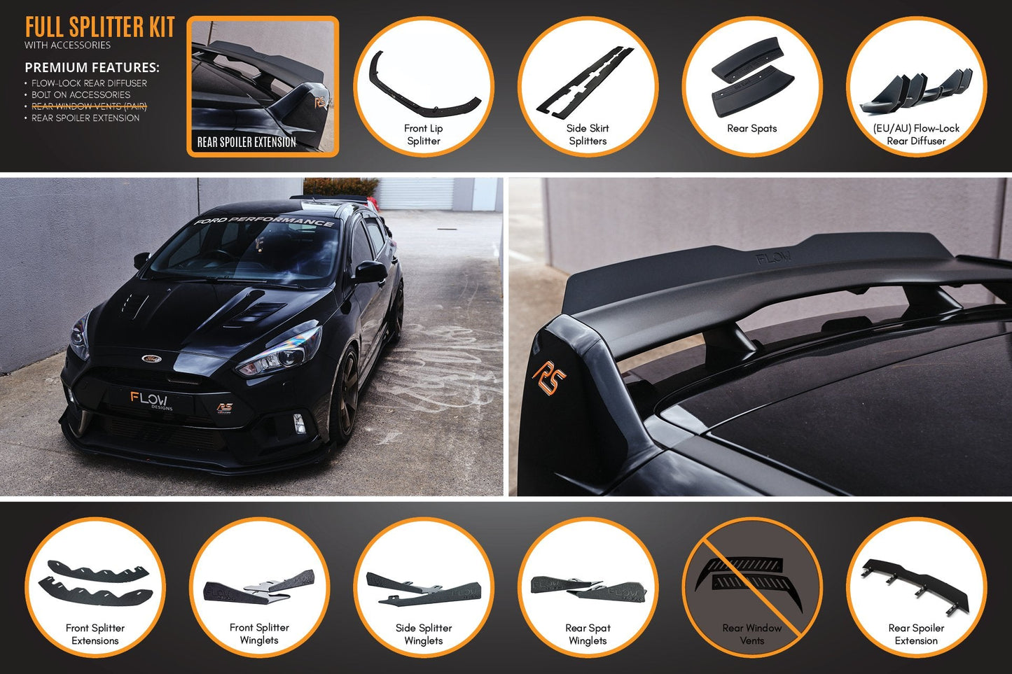 Flow Designs MK3 Focus RS Full Lip Splitter Set