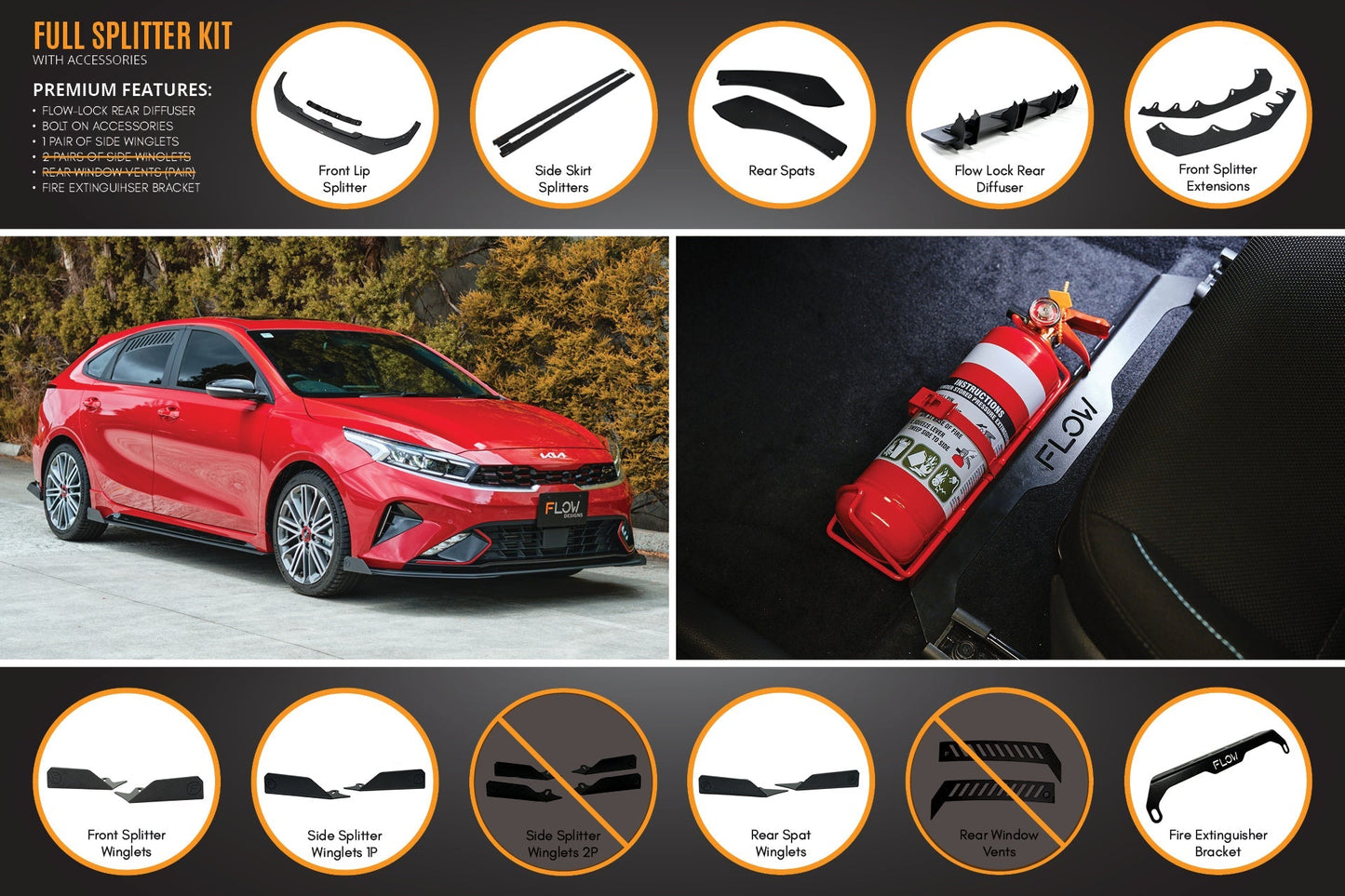 Flow Designs Cerato GT Hatch Facelift Full Lip Splitter Set