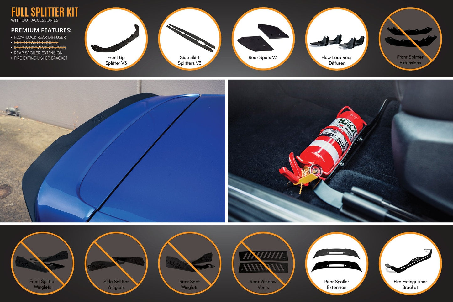 Flow Designs MK6 Golf R Full Lip Splitter Set WITHOUT Accessories