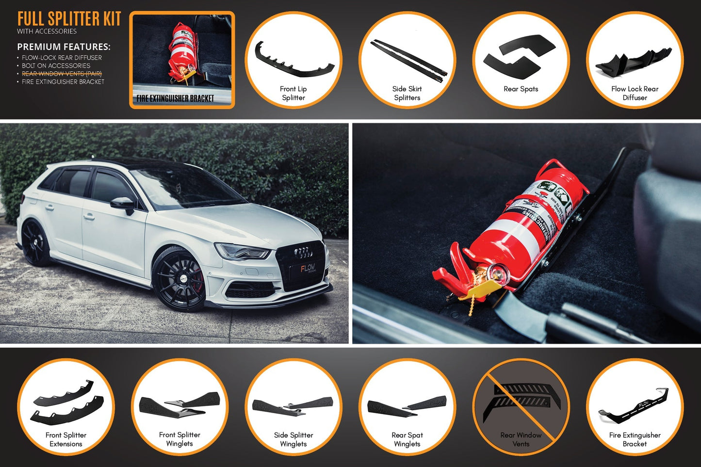 Flow Designs S3 8V Pre-Facelift Sportback Full Lip Splitter Set