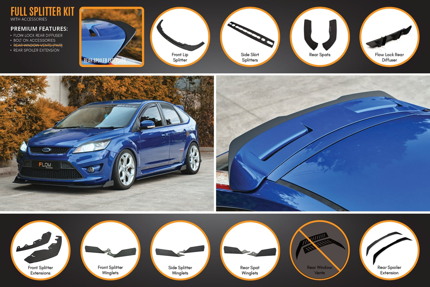 Flow Designs XR5 Focus Turbo V3 Full Lip Splitter Set