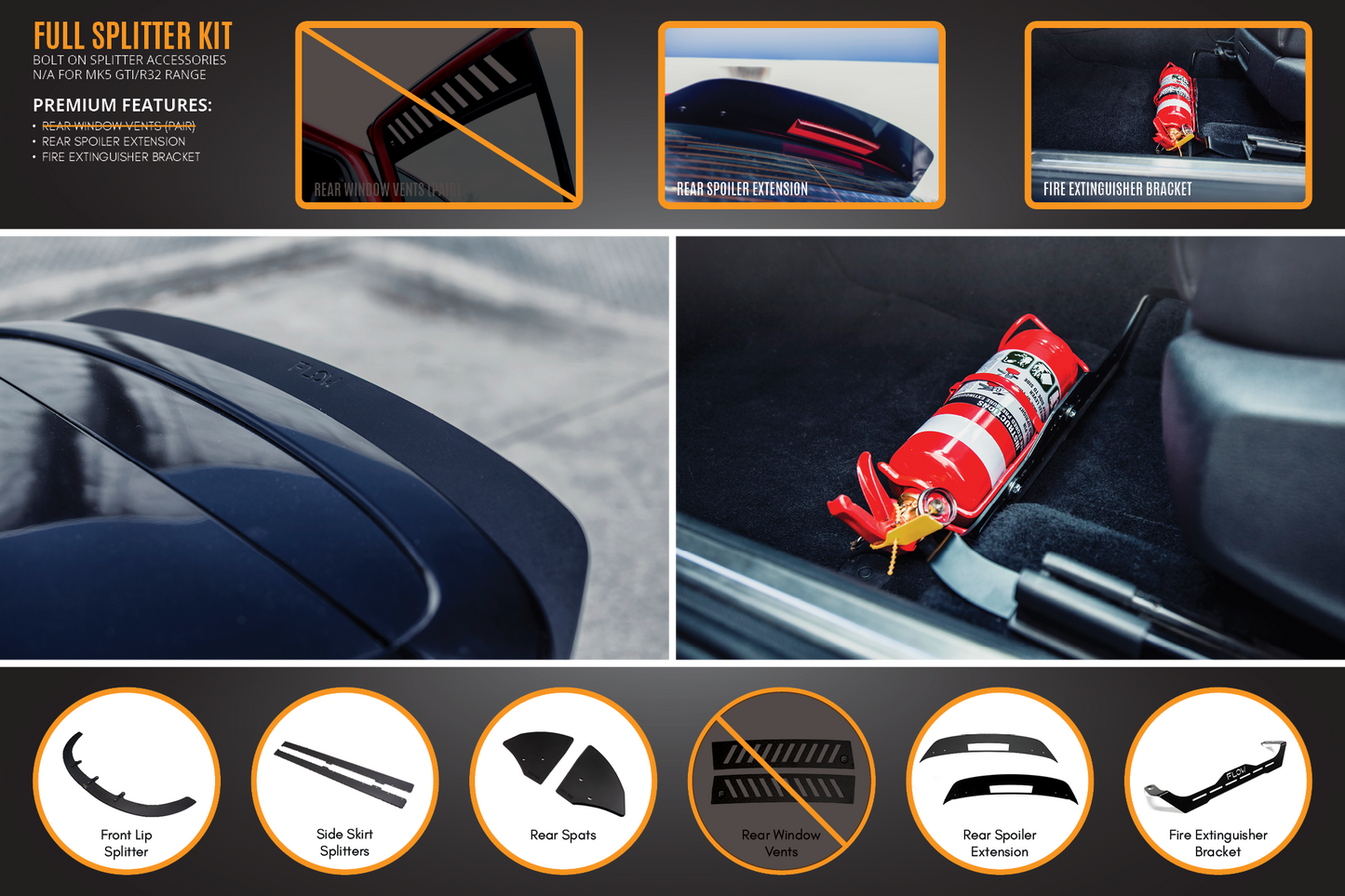 Flow Designs MK5 Golf R32 Full Lip Splitter Set