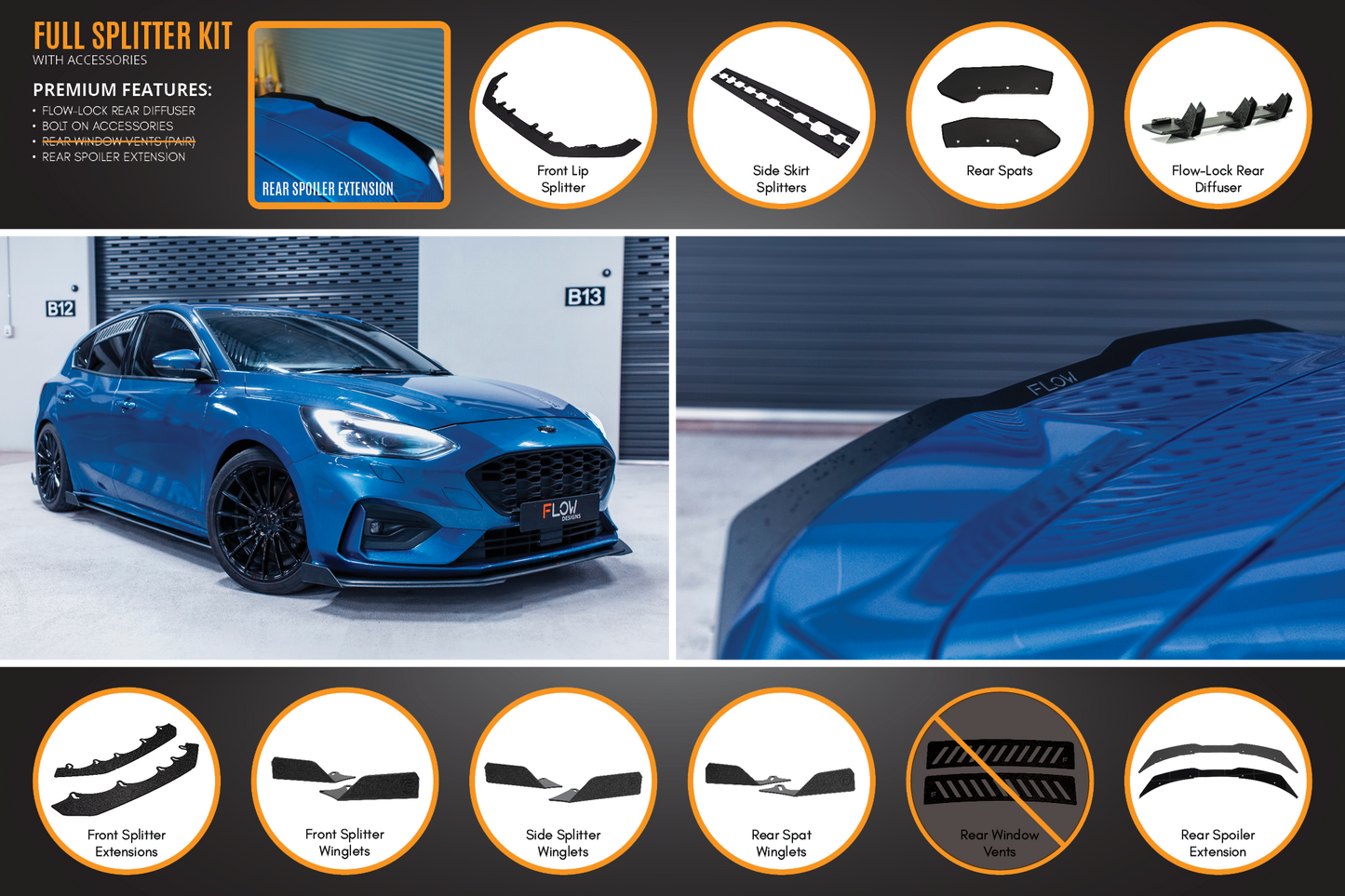 Flow Designs MK4 Focus ST-Line Full Lip Splitter Set
