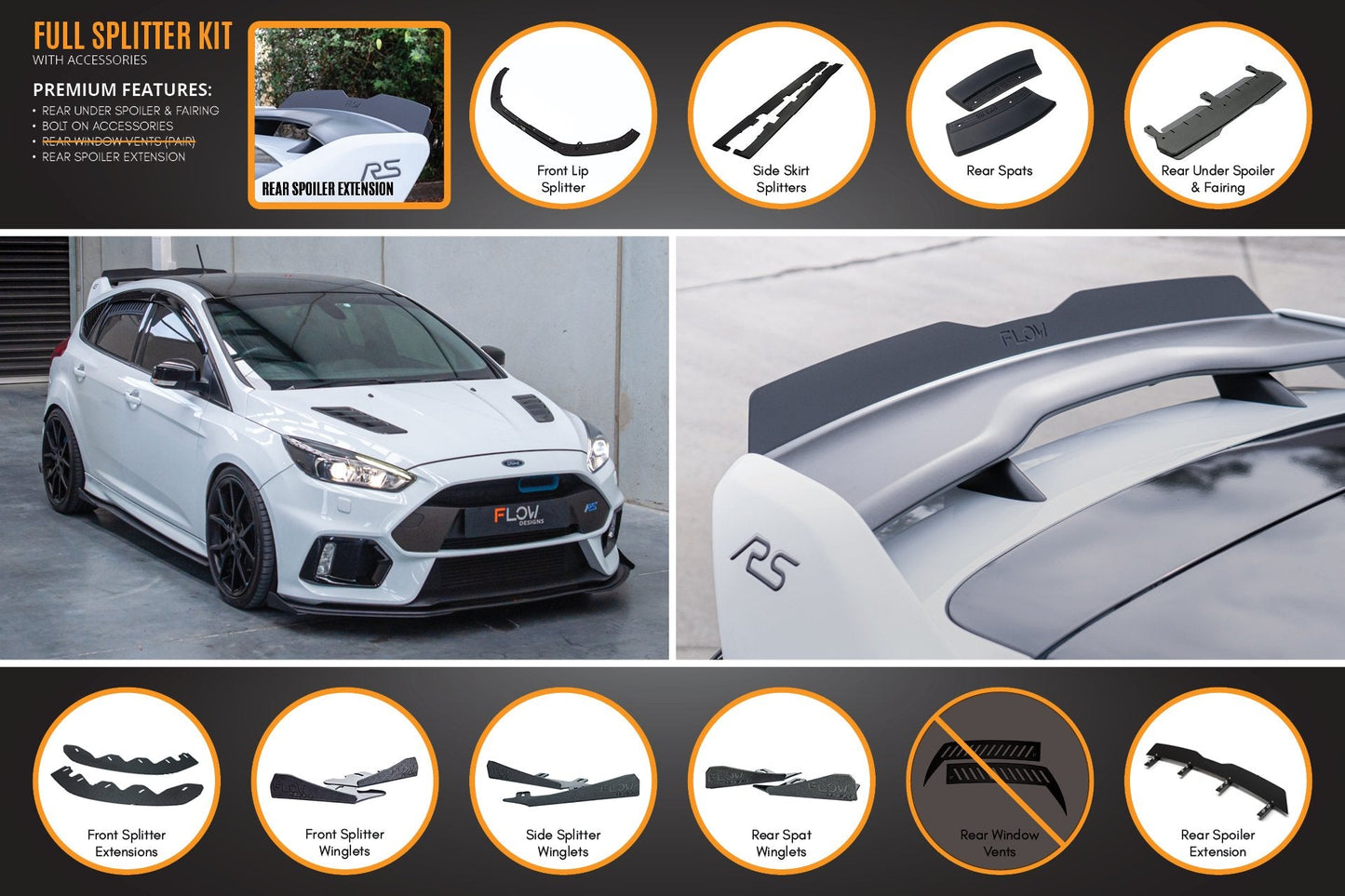 Flow Designs MK3 Focus RS Full Lip Splitter Set