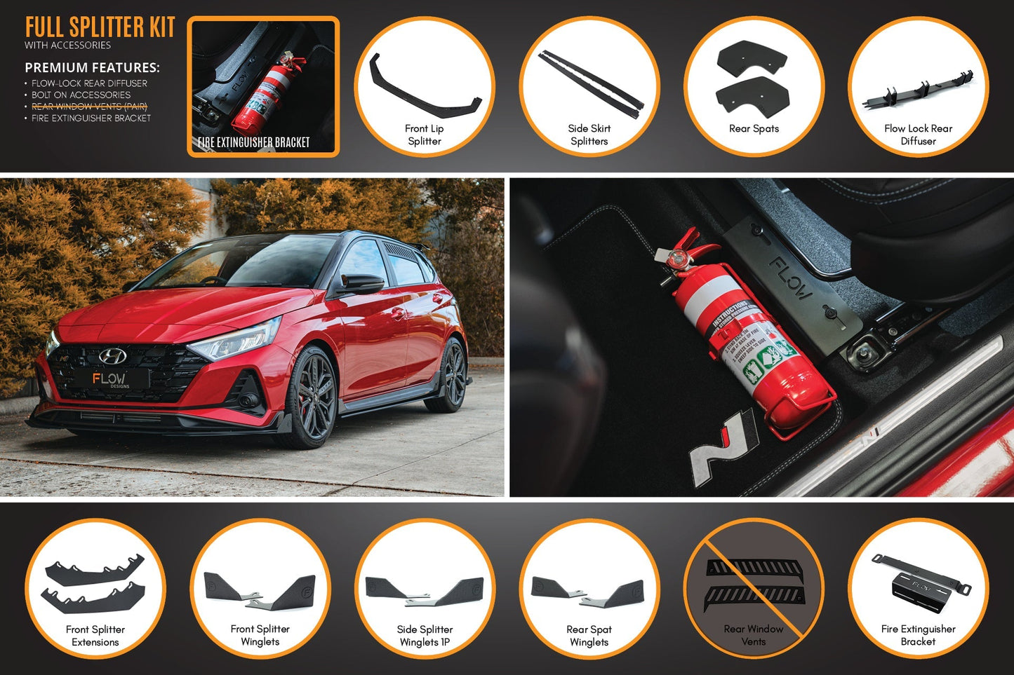 Flow Designs i20 N BC3 Pre-Facelift Full Lip Splitter Set