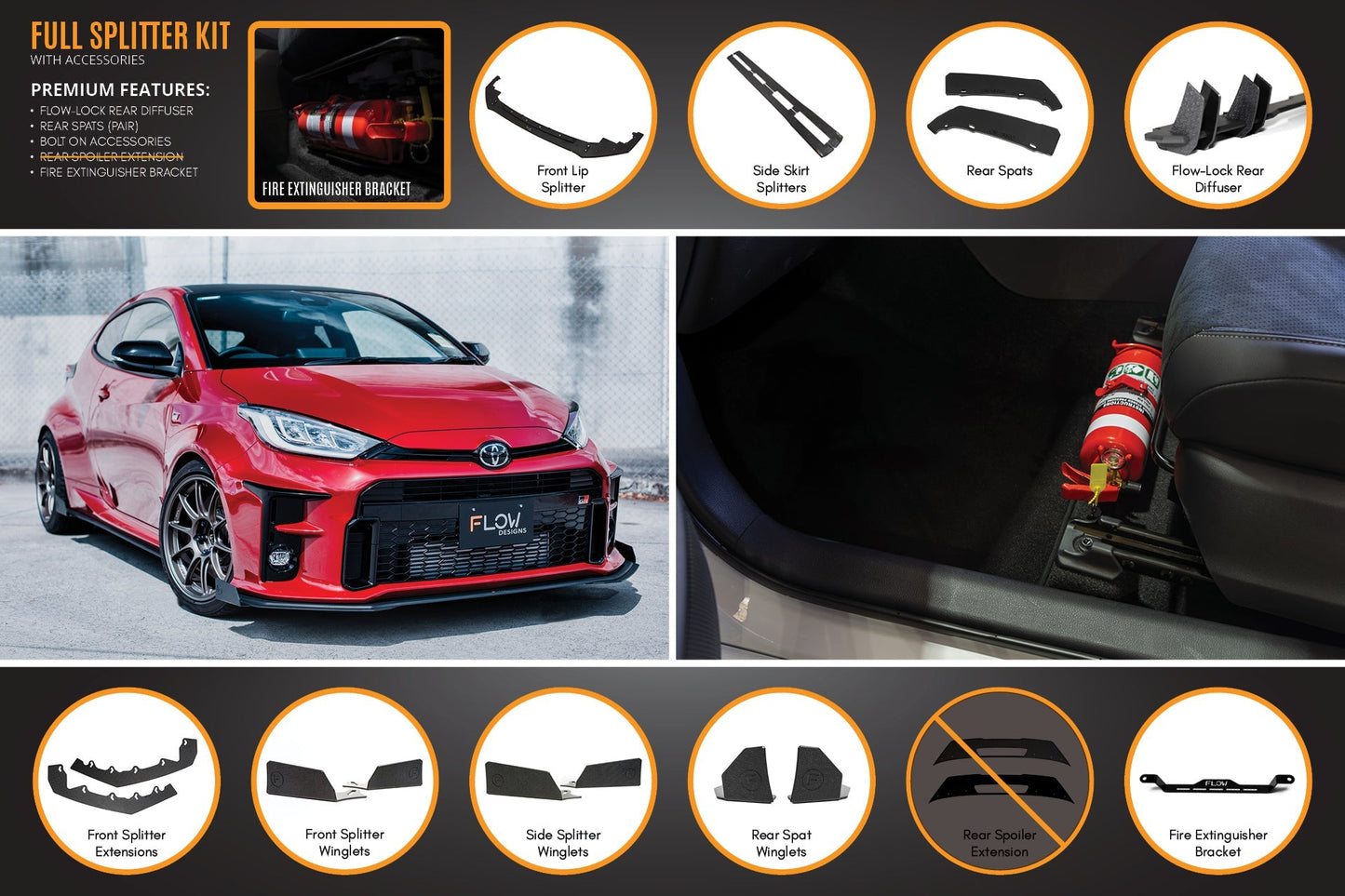 Flow Designs Yaris GR Gen1 Full Lip Splitter Kit With Rear Diffuser