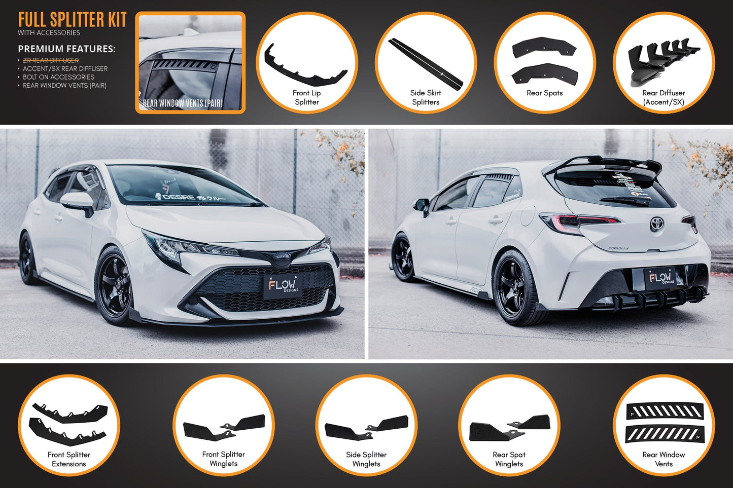 Flow Designs Corolla MZEA12R/ZWE211R 2018-2022 Full Lip Splitter Set