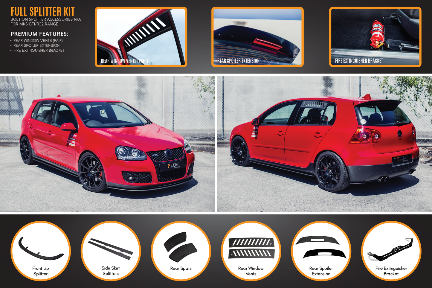 Flow Designs MK5 Golf GTI Full Lip Splitter Set