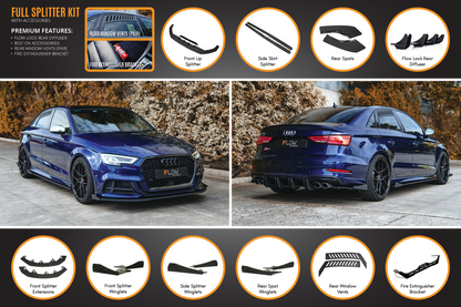 Flow Designs S3 8V Sedan Facelift Full Lip Splitter Set