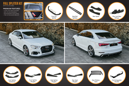 Flow Designs RS3 8V Sedan Facelift Full Lip Splitter Set