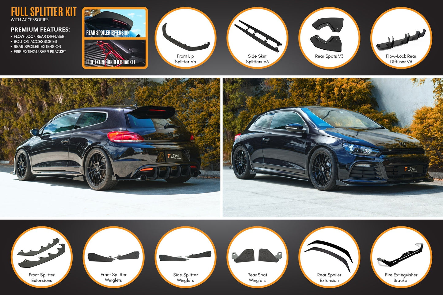 Flow Designs Scirocco R PFL V3 Full Lip Splitter Set