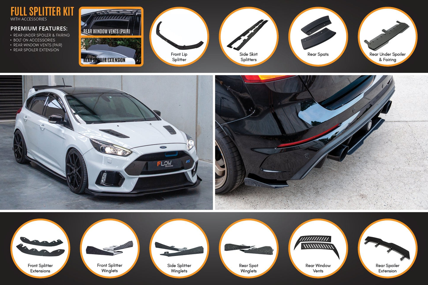 Flow Designs MK3 Focus RS Full Lip Splitter Set
