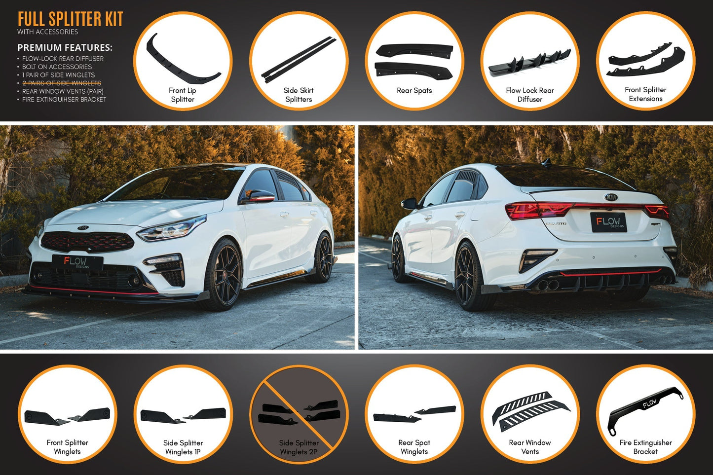 Flow Designs Cerato GT Sedan PFL Full Lip Splitter Set