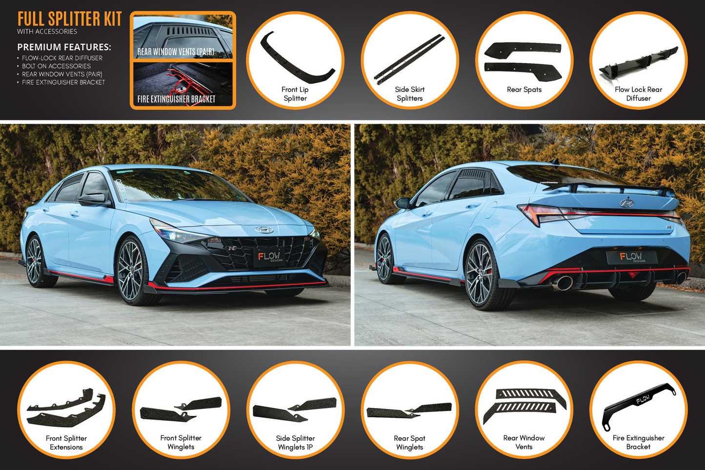 Flow Designs CN7 Elantra N Sedan 2021 Full Lip Splitter Set