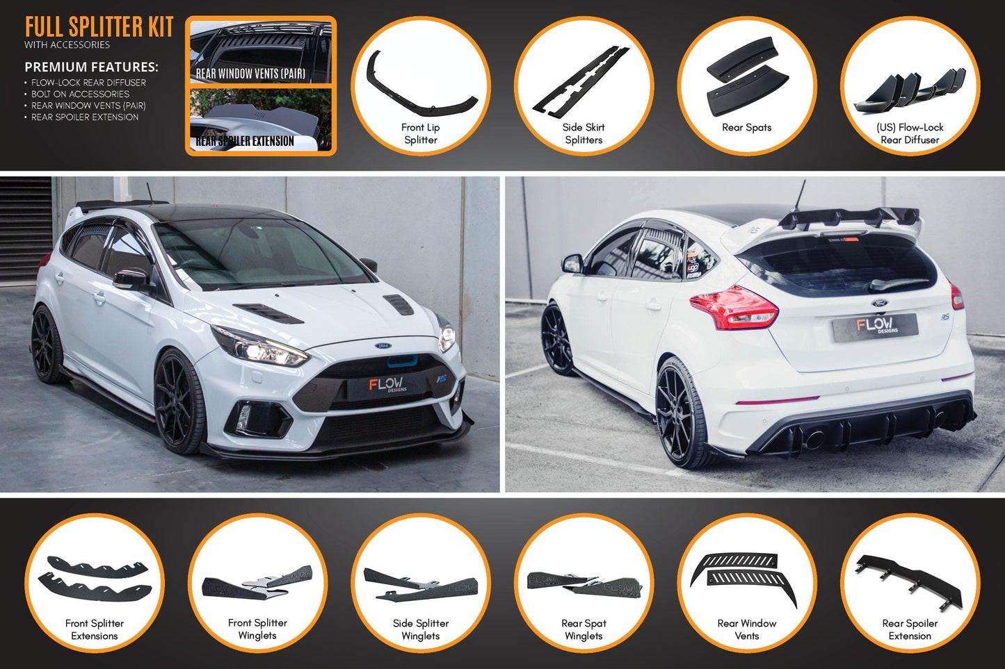 Flow Designs MK3 Focus RS Full Lip Splitter Set