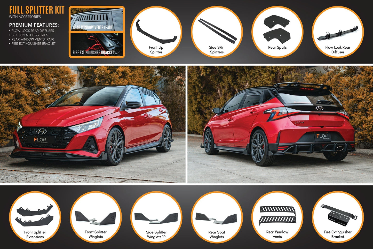 Flow Designs i20 N BC3 Pre-Facelift Full Lip Splitter Set