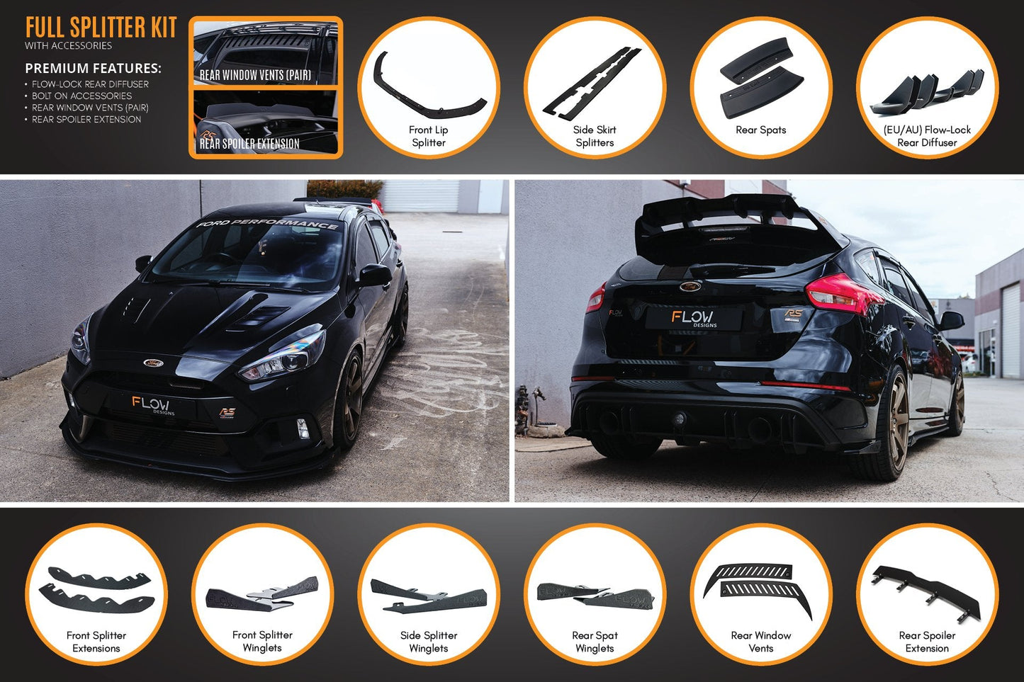 Flow Designs MK3 Focus RS Full Lip Splitter Set