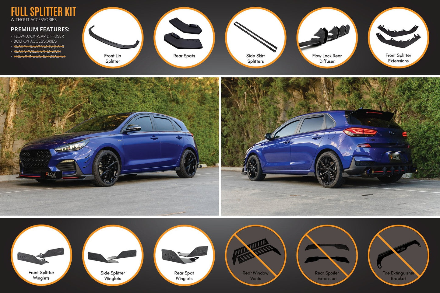 Flow Designs i30 N Line Hatch PD (2018-2023) Full Splitter Lip Set