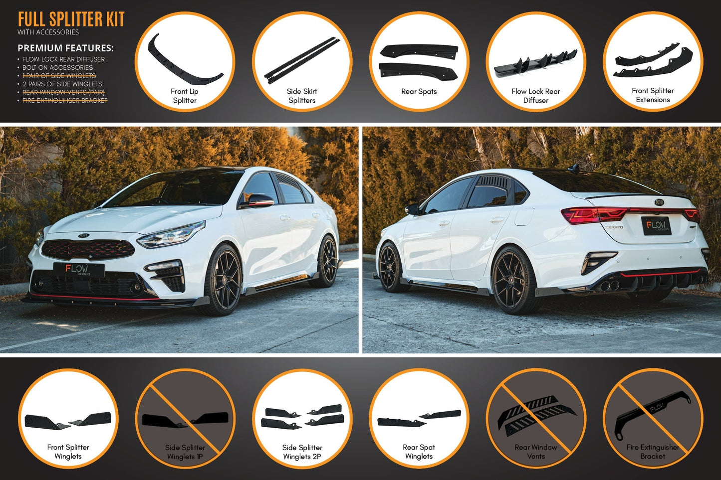 Flow Designs Cerato GT Sedan PFL Full Lip Splitter Set