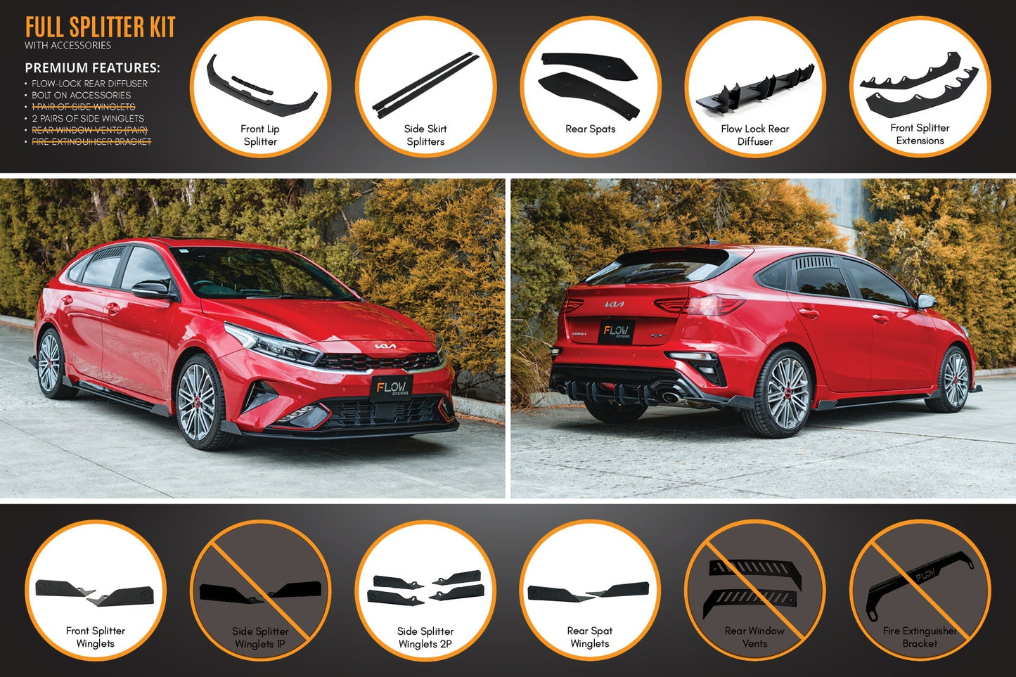 Flow Designs Cerato GT Hatch Facelift Full Lip Splitter Set