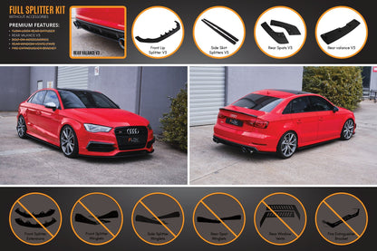 Flow Designs S3 8V Sedan Pre-Facelift V3 Full Lip Splitter Set