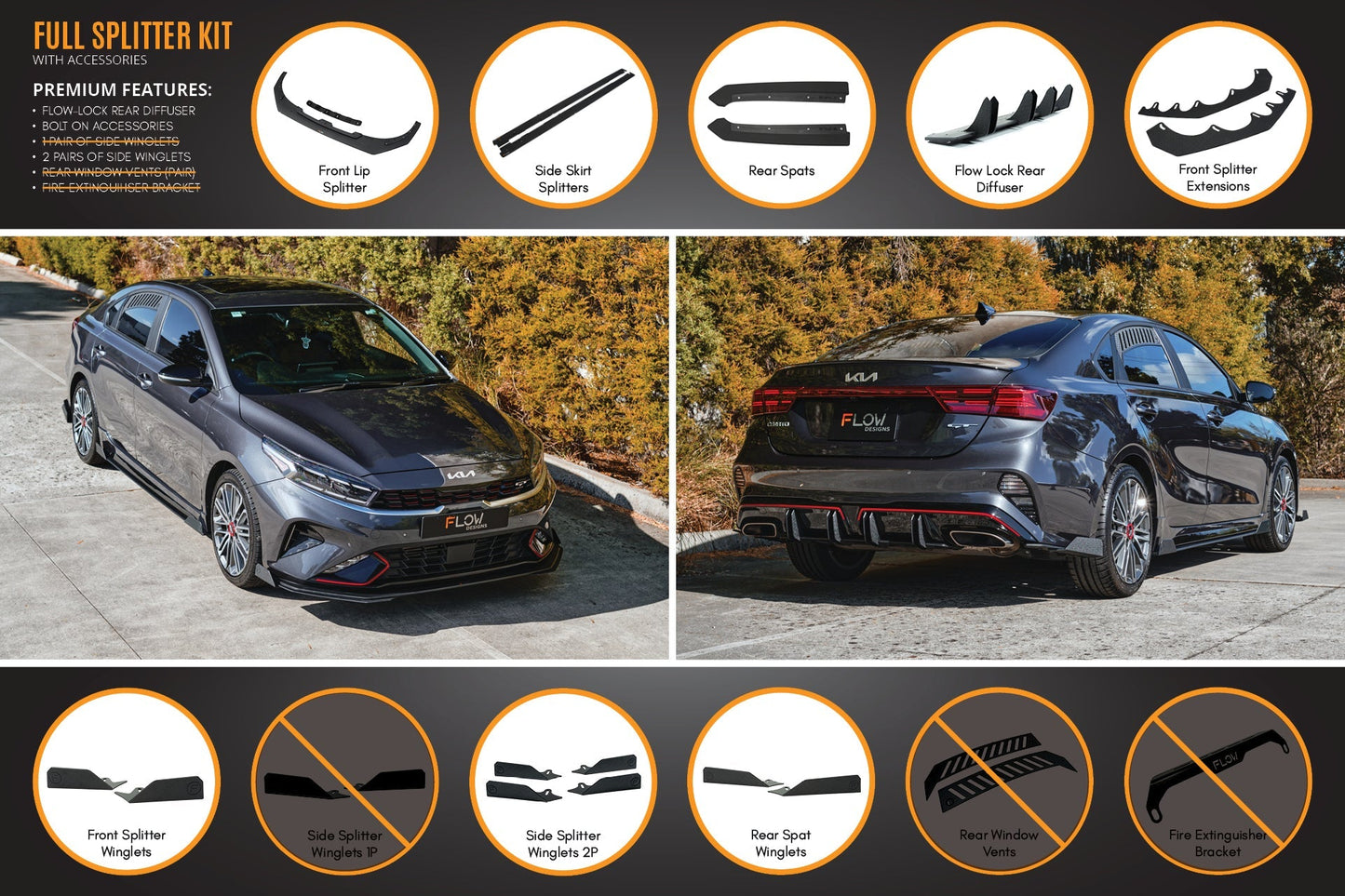 Flow Designs Cerato GT Sedan FL Full Lip Splitter Set