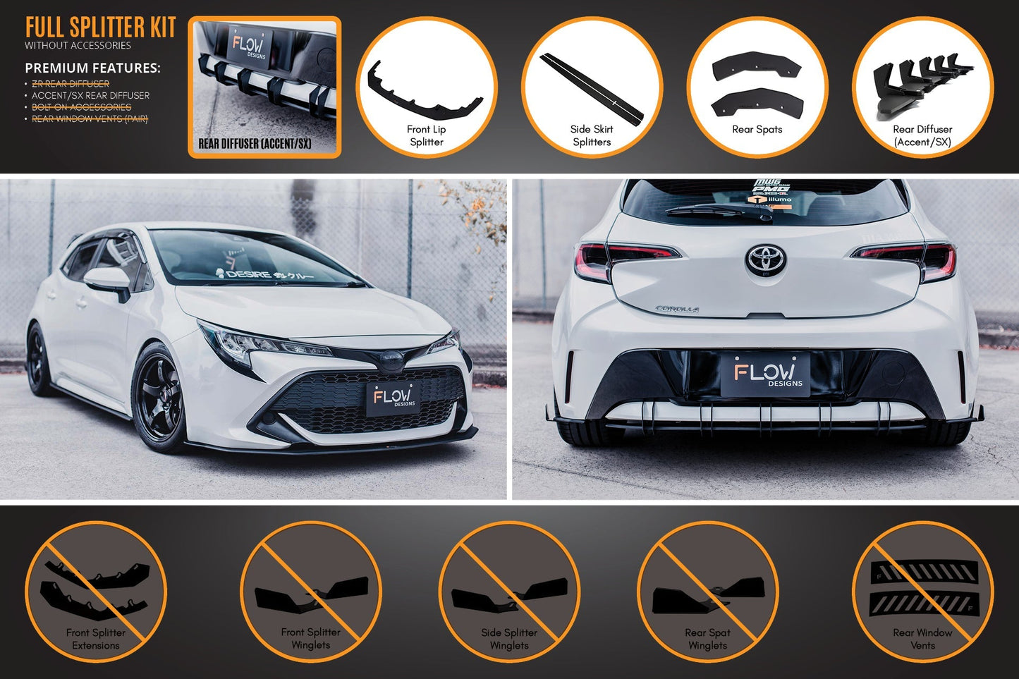 Flow Designs Corolla MZEA12R/ZWE211R 2018-2022 Full Lip Splitter Set