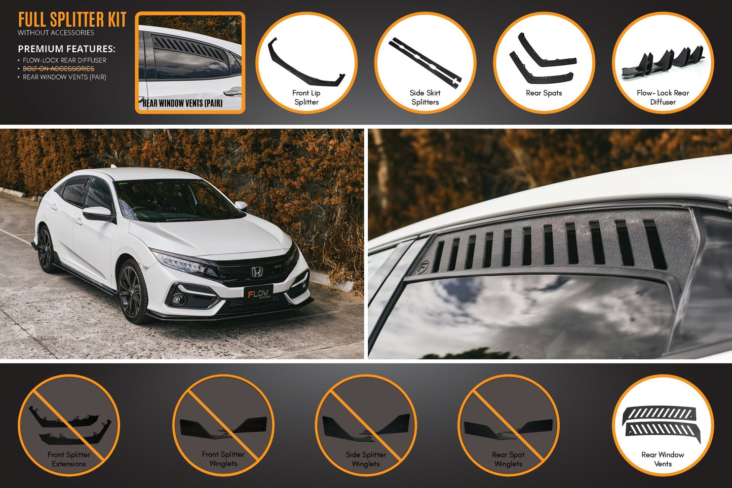 Flow Designs FK4/FK7 Civic RS Hatch FL Full Lip Splitter Set