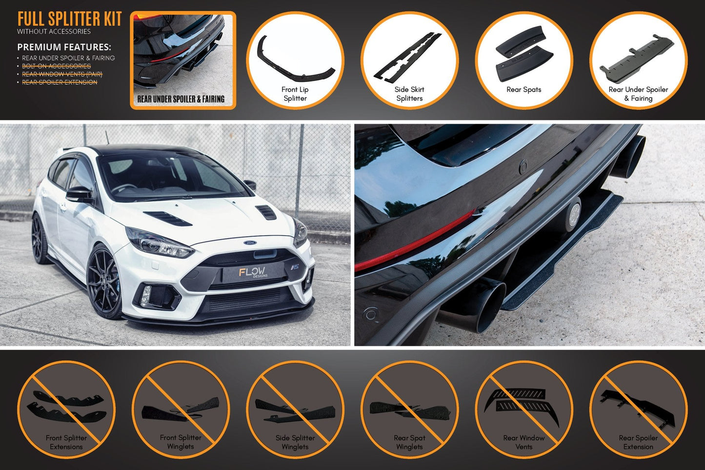 Flow Designs MK3 Focus RS Full Lip Splitter Set