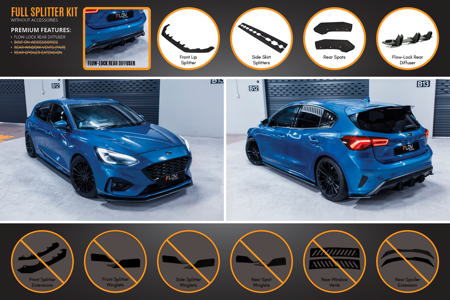Flow Designs MK4 Focus ST-Line Full Lip Splitter Set