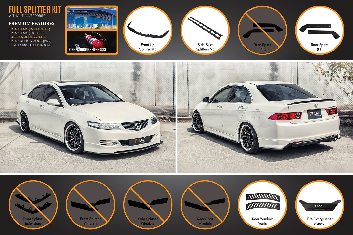 Flow Designs Honda Accord Euro PRE-FACELIFT CL7/CL9 Full Lip Splitter Set