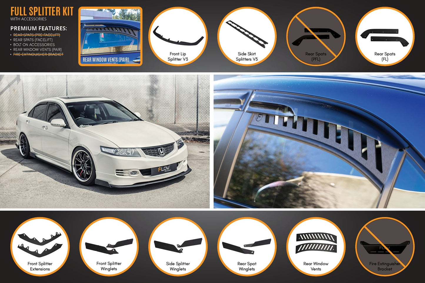 Flow Designs Honda Accord Euro FACELIFT CL7/CL9 Full Lip Splitter Set