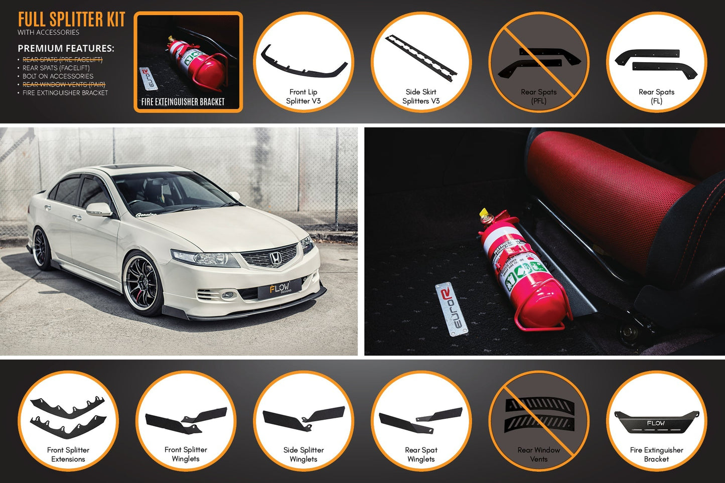 Flow Designs Honda Accord Euro FACELIFT CL7/CL9 Full Lip Splitter Set