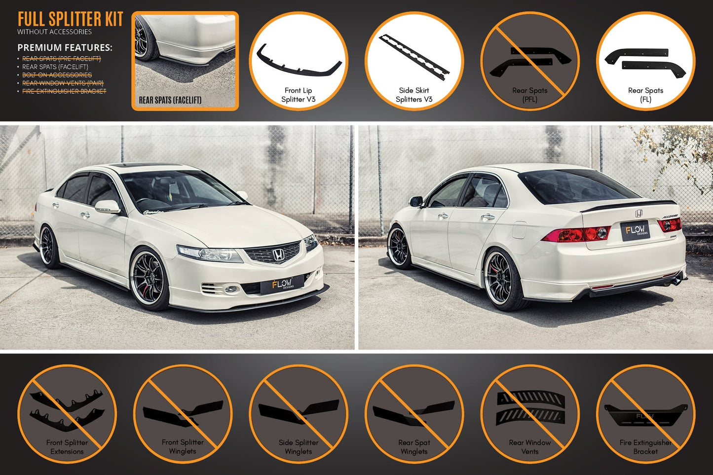 Flow Designs Honda Accord Euro PRE-FACELIFT CL7/CL9 Full Lip Splitter Set