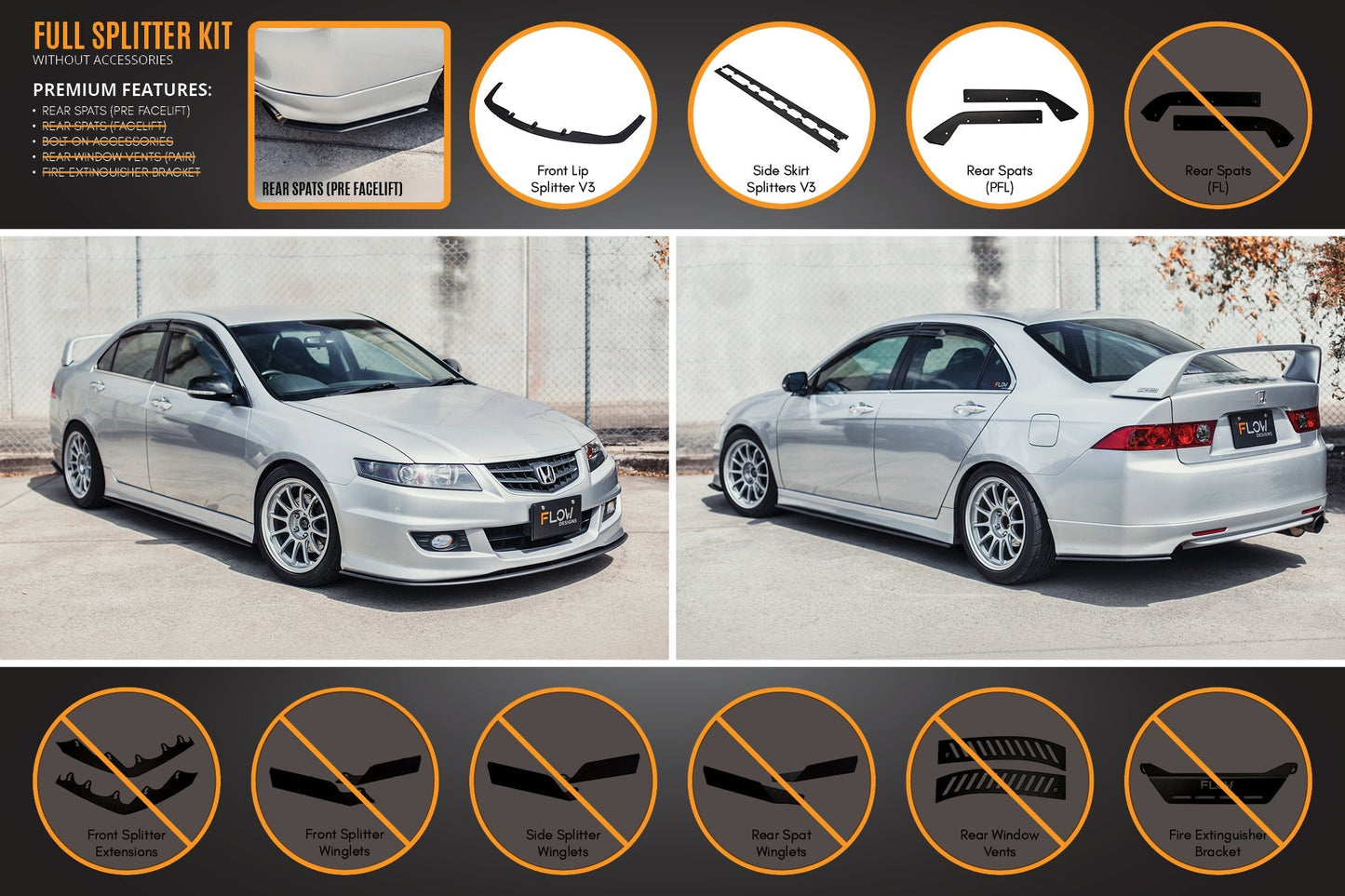 Flow Designs Honda Accord Euro FACELIFT CL7/CL9 Full Lip Splitter Set
