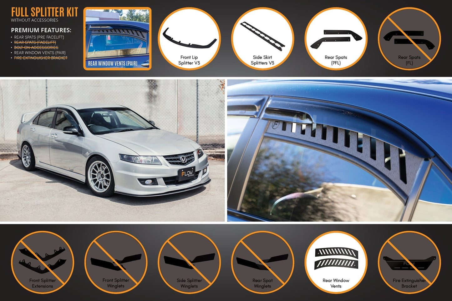 Flow Designs Honda Accord Euro FACELIFT CL7/CL9 Full Lip Splitter Set