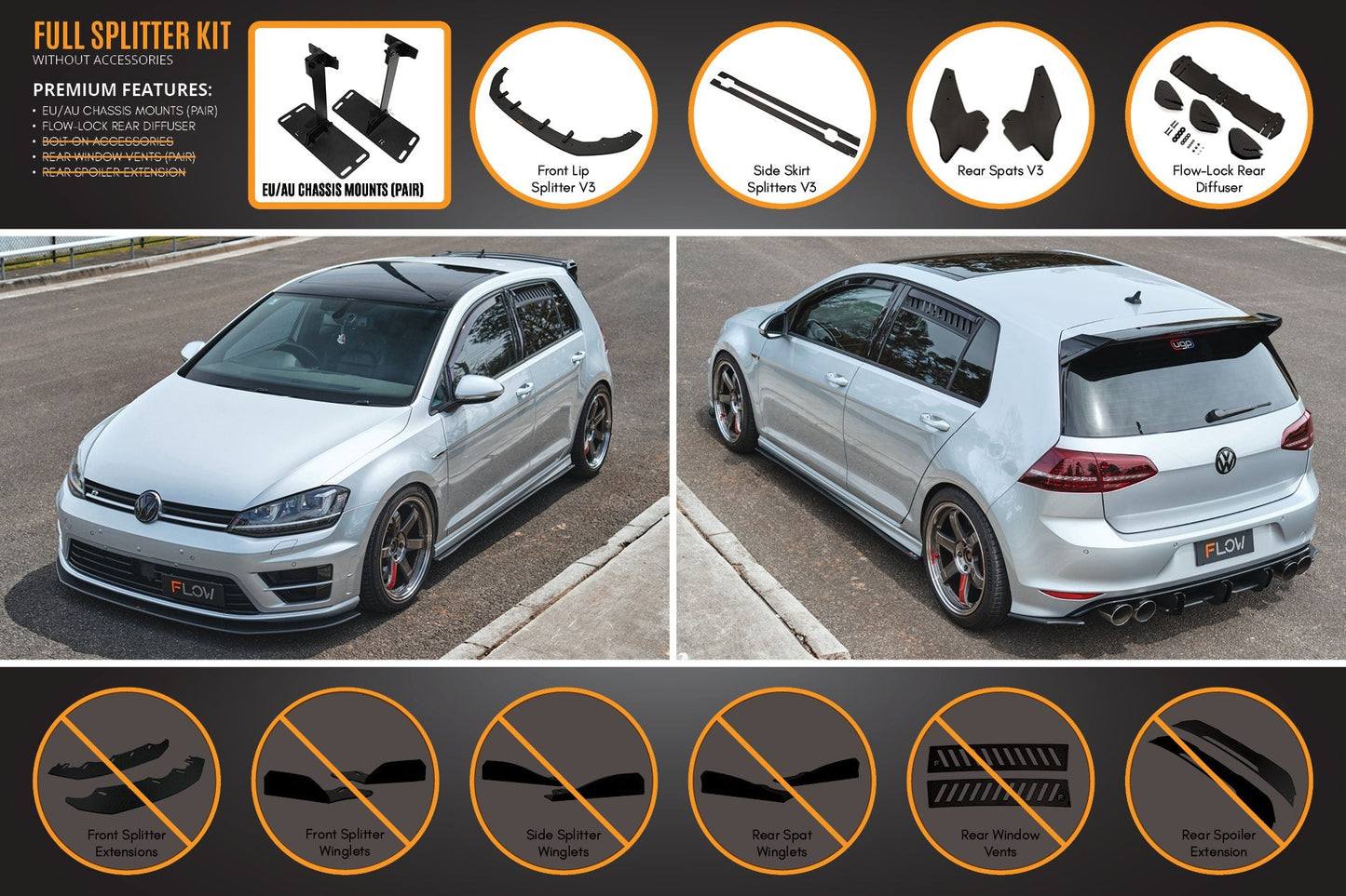 Flow Designs MK7 Golf R (EU/AU) Full Lip Splitter Set