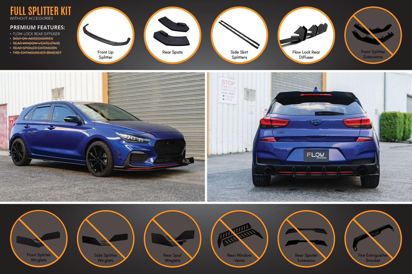 Flow Designs i30 N Line Hatch PD (2018-2023) Full Splitter Lip Set