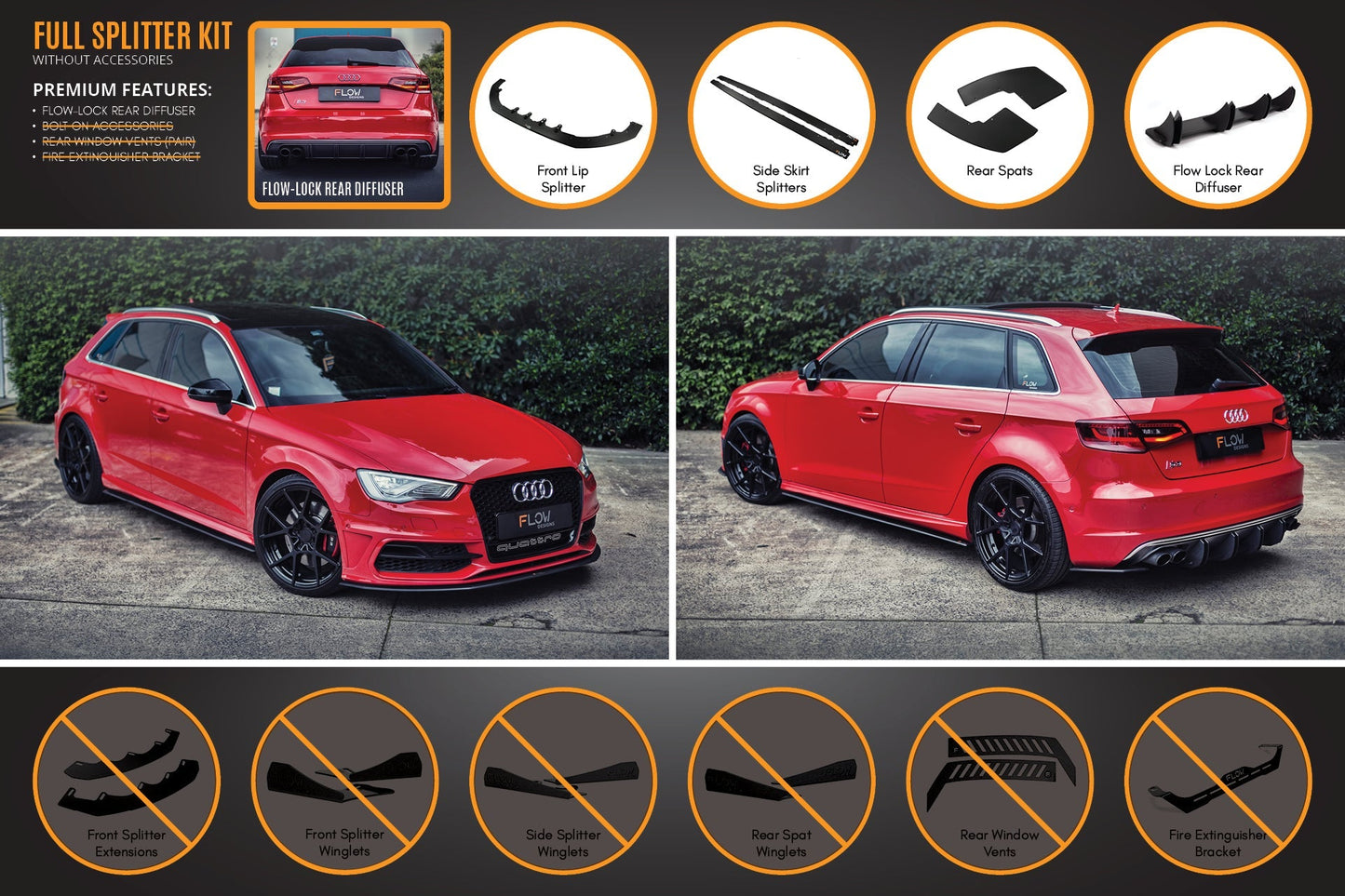 Flow Designs S3 8V Pre-Facelift Sportback Full Lip Splitter Set