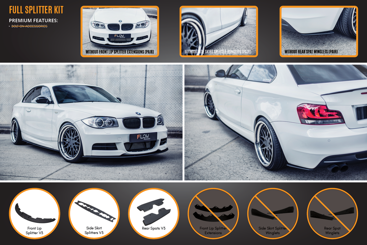 Flow Designs E82 M Sport Full Lip Splitter Set