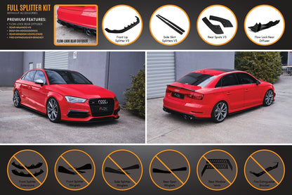 Flow Designs S3 8V Sedan Pre-Facelift V3 Full Lip Splitter Set
