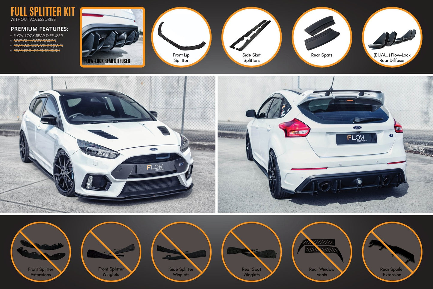 Flow Designs MK3 Focus RS Full Lip Splitter Set