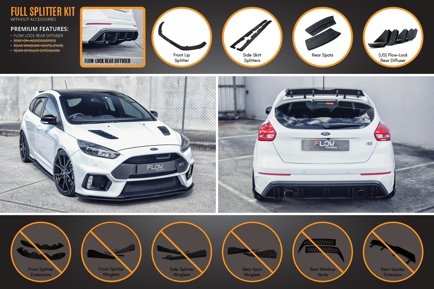 Flow Designs MK3 Focus RS Full Lip Splitter Set