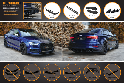 Flow Designs S3 8V Sedan Facelift Full Lip Splitter Set