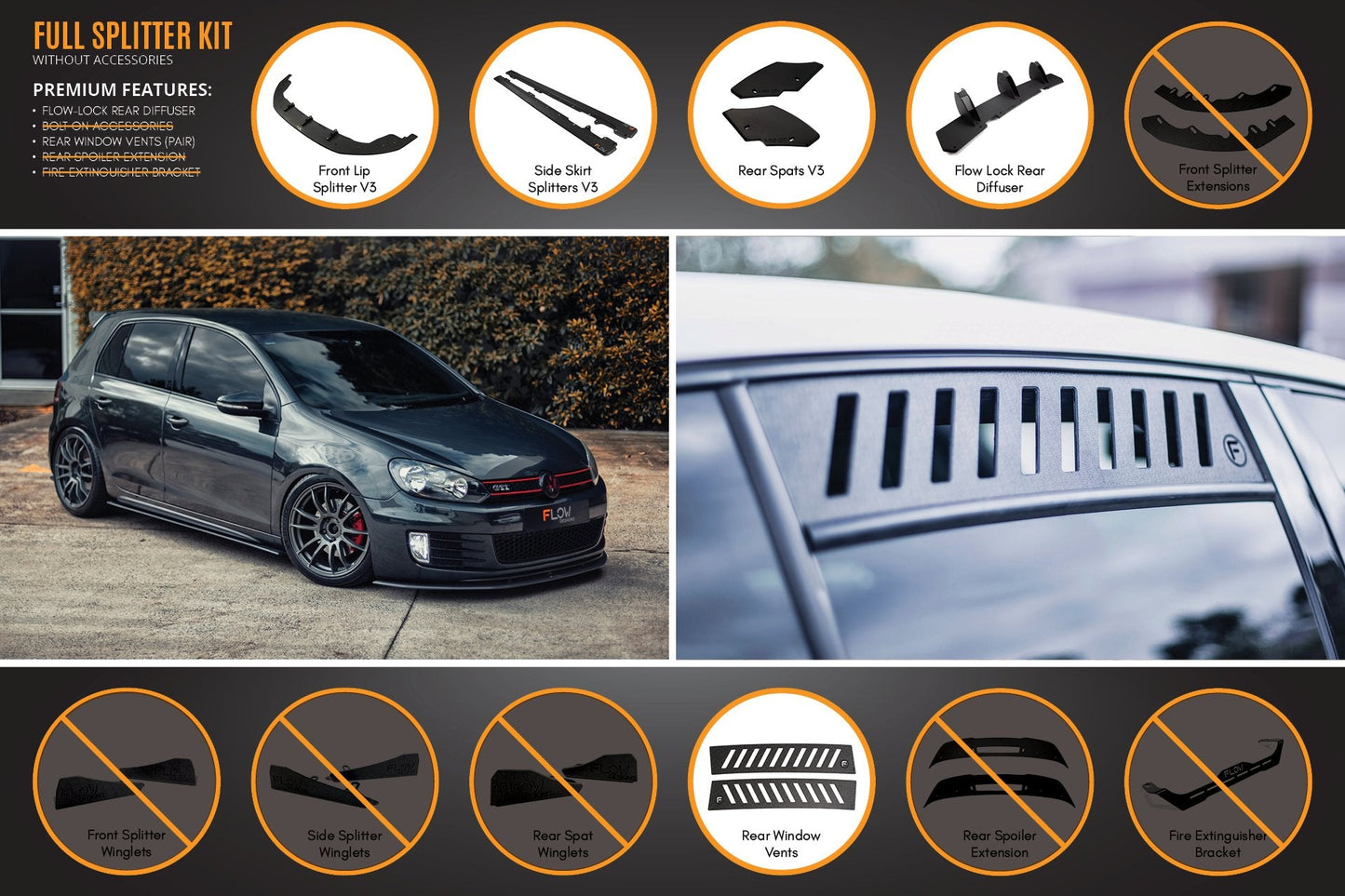 Flow Designs MK6 Golf GTI Full Lip Splitter Set