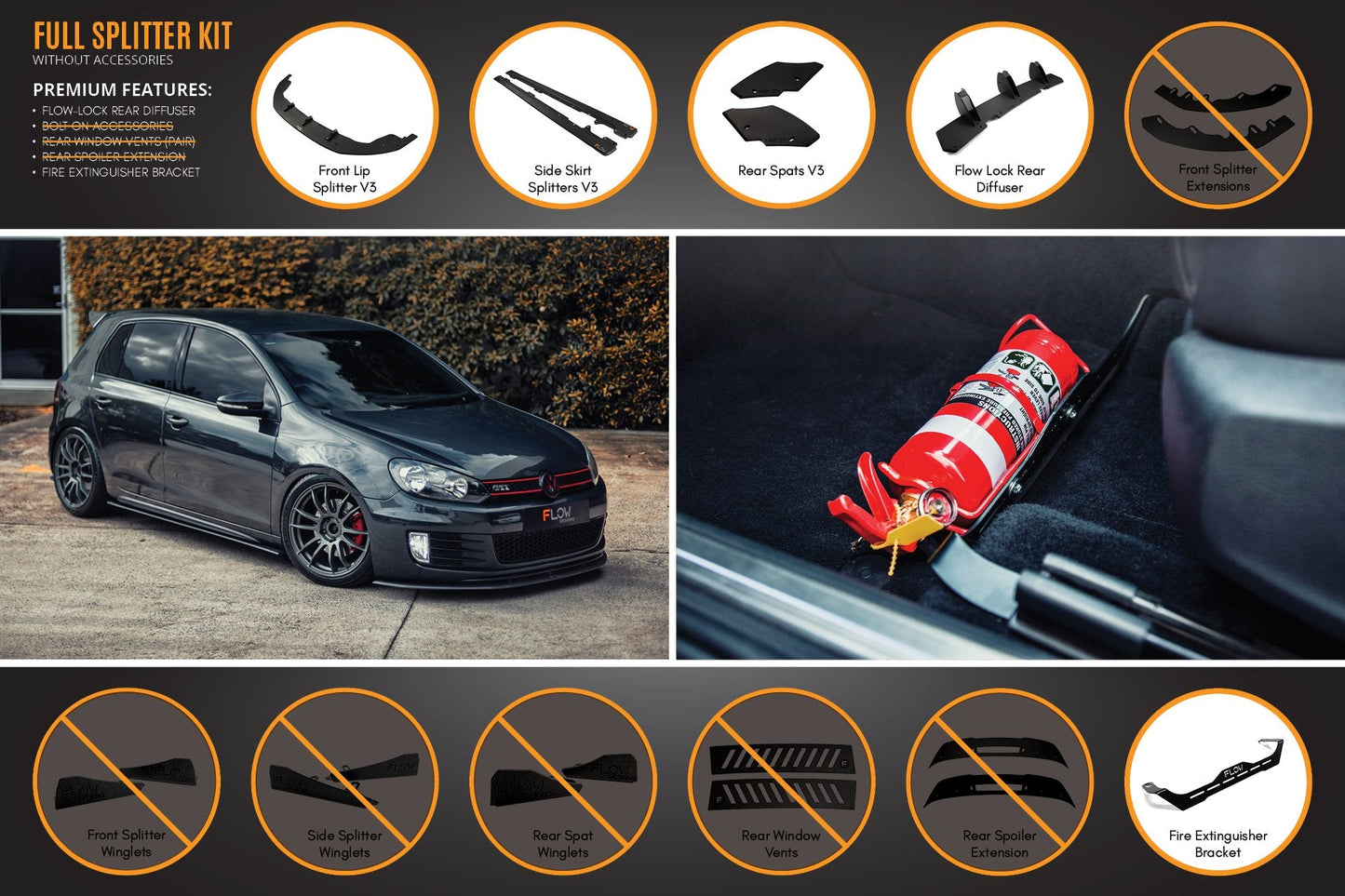 Flow Designs MK6 Golf GTI Full Lip Splitter Set