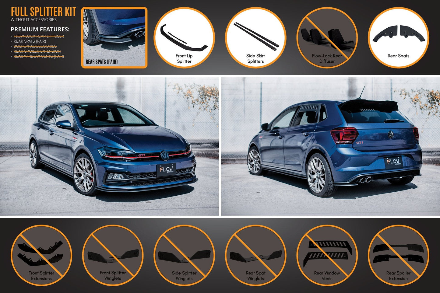 Flow Designs AW Polo GTI Full Splitter Set