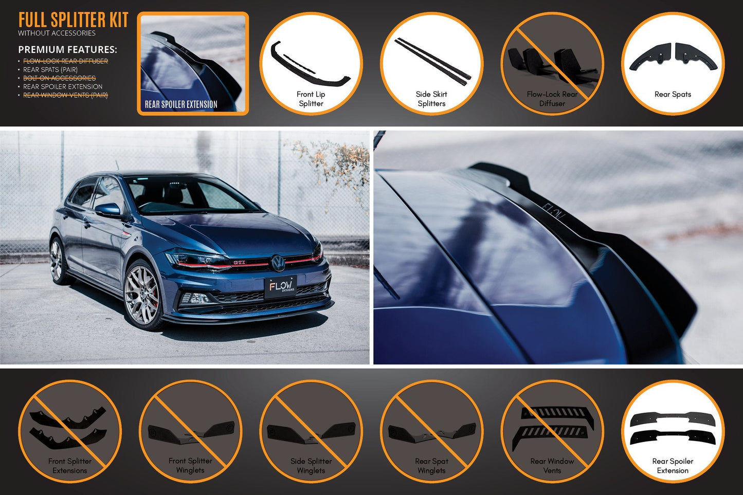 Flow Designs AW Polo GTI Full Splitter Set