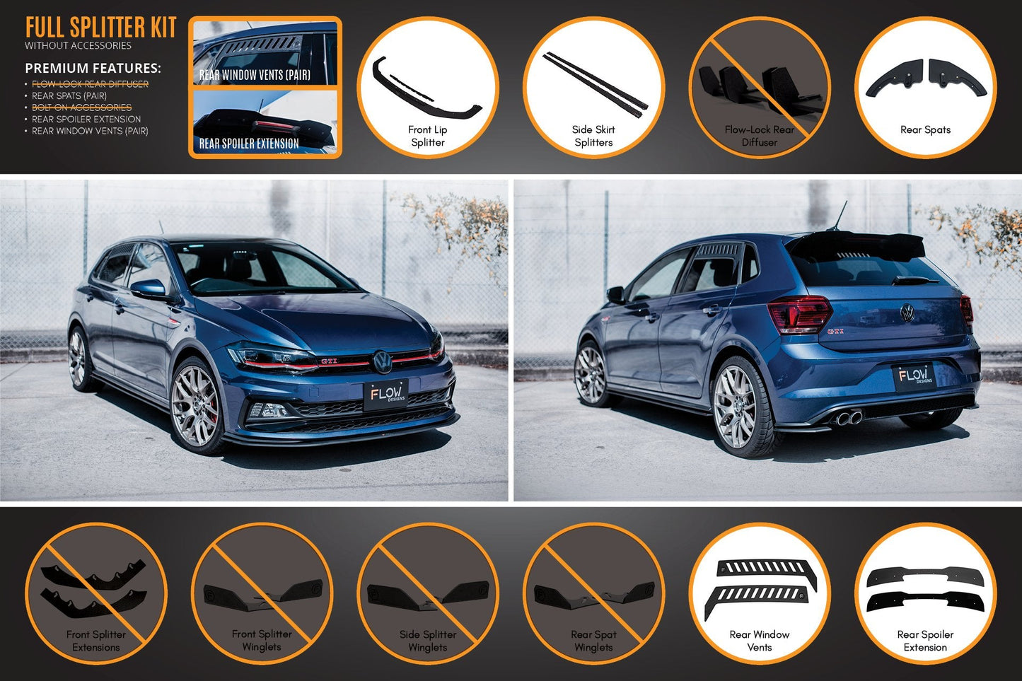 Flow Designs AW Polo GTI Full Splitter Set